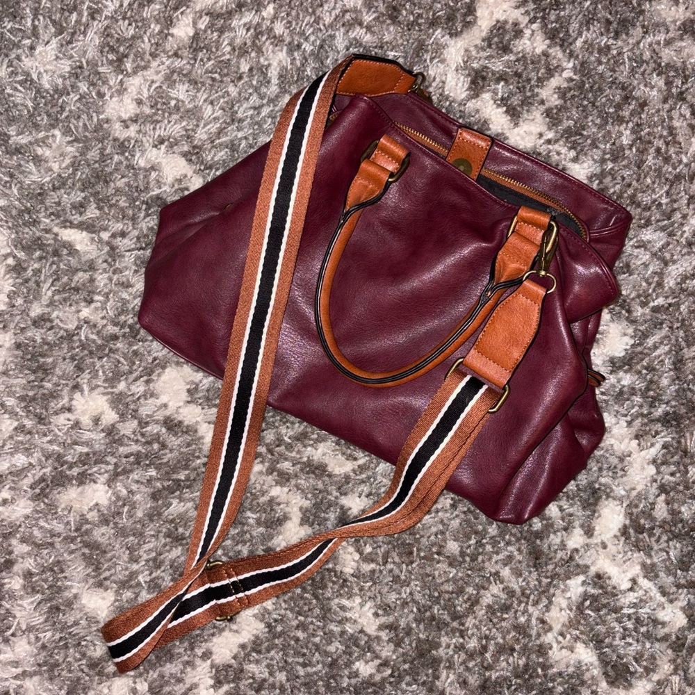 Coco + Carmen Burgundy and Tan Shoulder Bag